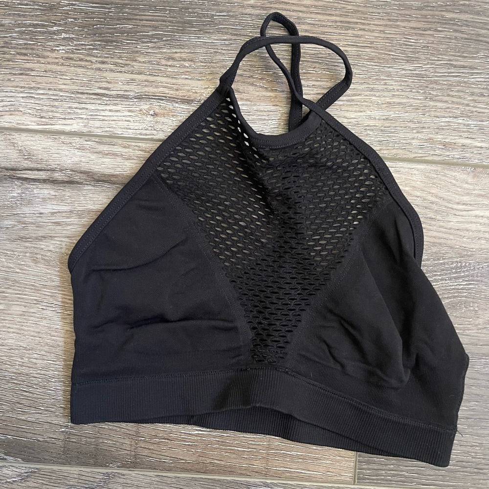 Black High-Neck Mesh Detail Bralette